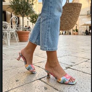 Nine West Floral Mules - Pink and Blue